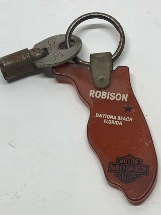 Vintage Robison Harley - Davidson Dealership Daytona Key Chain Fob Amf Rubber Fxr