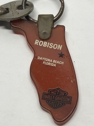 Vintage Robison Harley - Davidson Dealership Daytona Key Chain Fob AMF Rubber FXR 2