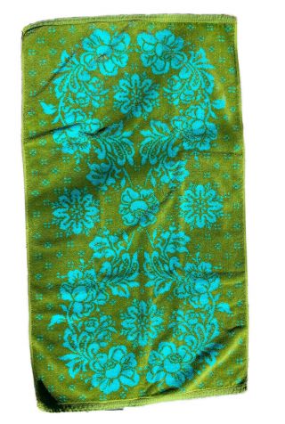 Vintage Mcm Fieldcrest Avocado Green Teal Floral Sculpted Towel 31 " X 18 "