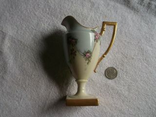 Vintage 6 " Belleek Vase / Ewer / Creamer Pitcher Hand Painted Roses Garland