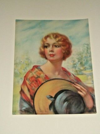 Vintage Glamour Art Deco Lady Print By Bradshaw Crandell Holding Her Hat