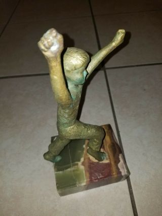 Vintage Antique Bronze Sculpture On Marble Base Of A Running Boy