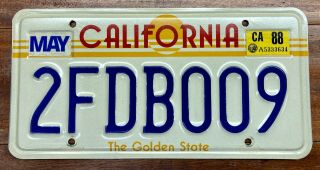 1985 Base 1988 California " Golden State " License Plate Never Installed