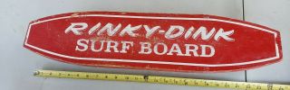 Vintage 1960s Rinky Dink Surf Board Wood Skateboard Wooden Surfer Steel Wheels