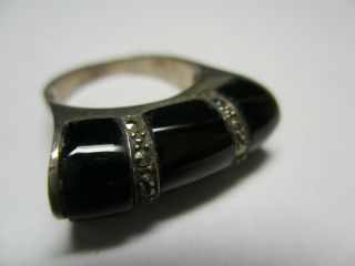 Sterling Silver 925 Estate Vintage Black Onyx Marcasite Ring Size 7 All Stones