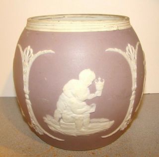 Antique Wedgwood Lilac Dip Jasperware Biscuit Barrel Jar Bottom 1878