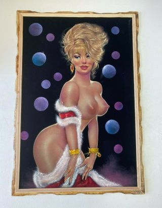 Hand Painted Nude Woman Velvet Painting,  Show Girl 38.  5 " By 26.  5 ",  Vintage G