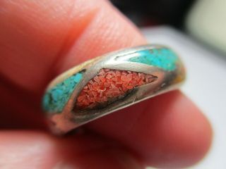 Sterling Silver Estate Vintage Southwest Turquoise Red Coral Band Ring Size 6