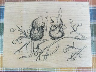 Vintage House Mouse Stampa Rosa " Christmas Singing Duo " C56 Rubber Stamp - 1998