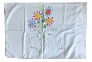 Vtg 50s 60s Pacific Picasso Bouquet Of Peace Pillow Case Bedding Sheet