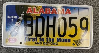 Alabama License Plate First To The Moon And Beyond Saturn 5 Rocket
