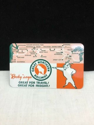Vintage Great Northern Railway Rocky Says Great For Travel Pocket Calendar 1958