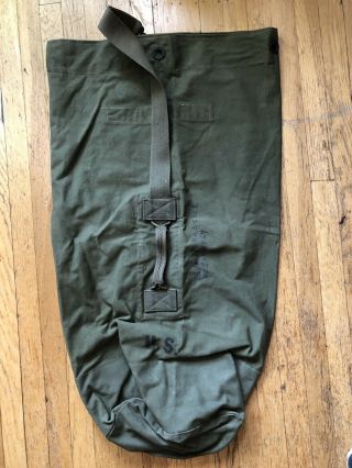 Vintage Us Army Duffle Bag Heavy Canvas Green Military Issue 1950 
