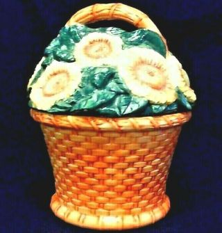 Vintage Sunflowers In Basket Cookie Jar 11 - 1/2 " Cooks Club,  Taiwan,
