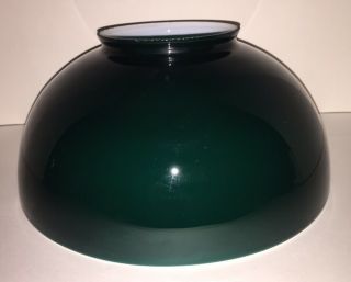 Antique Bright Emerald Green Hanging Cased Glass Oil Lamp Shade 14”