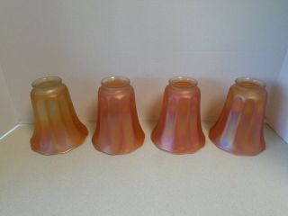 Four Antique Nuart ? Iridescent Marigold Carnival Glass Lamp Shade