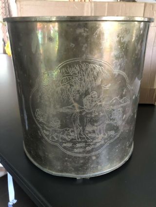 Vintage Large Heavy Brass Etched Pot Or Planter