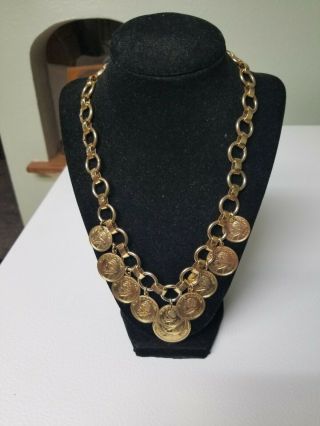 Vintage Vn Balboa Spanish Faux Coin Treasure Necklace 20 " Gold Tone