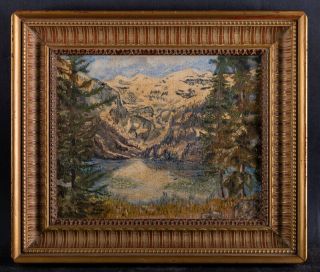 Small Antique American Impressionist Oil Painting " Lake Near Mountain "