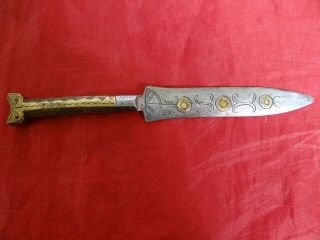 Antique 19th Century African? Inlaid Blade Dagger Knife