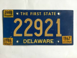 1966 1967 1968 Delaware Riveted License Plate Tag