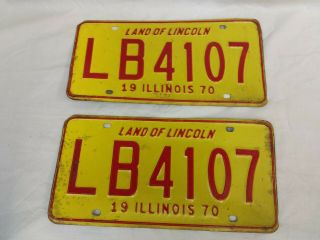 Vintage 1970 Illinois Matching License Plate Set Land Of Lincoln Lb 4107