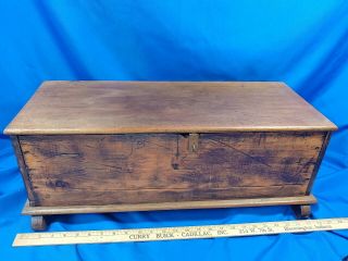 Antique Solid Wood Oak Primitive - Craftsman - Deco Trunk Box Latch Footed 26x10x11