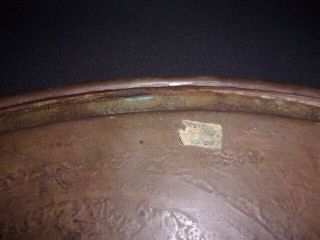 Antique 27” Brass Copper Round Etched Stamped Table Top Tray CELTIC KNOT Birds 2