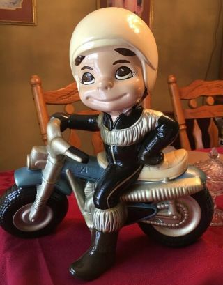 Vintage Adorable Atlantic Mold Company Ceramic Boy Riding Motorcycle