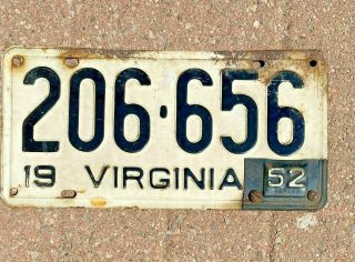 Vintage 1952 Virginia License Plate - With Metal Tag