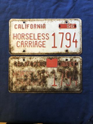 (2) Vtg 1956 California Horseless Carriage License Plates 1794