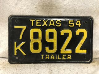 Vintage 1954 Texas Trailer License Plate