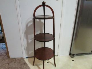 Vintage Mahogany Wooden 3 Tier Cake Stand Display Mid Century Modern