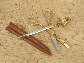 Vintage Mid Century Toledo Spain Sword Envelope Letter Opener Scissors Set