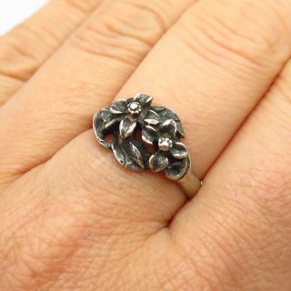 925 Sterling Silver Vintage Mexico Floral Design Ring Size 8