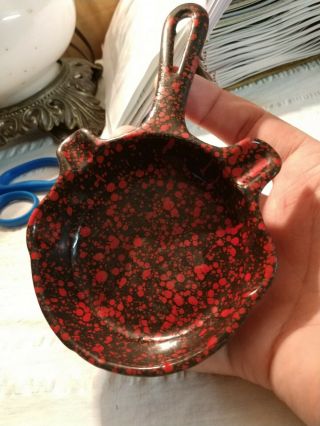 Vintage Griswold Cast Iron Miniature Graniteware Enamel Ashtray Pan Red Speckled