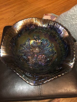 Vintage Imperial Carnival Glass Lustre Rose Smoke Large Footed 11 " Fruit Bowl