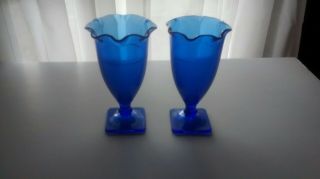 Vintage L.  E.  Smith Cobalt Blue Mt.  Pleasant Vases