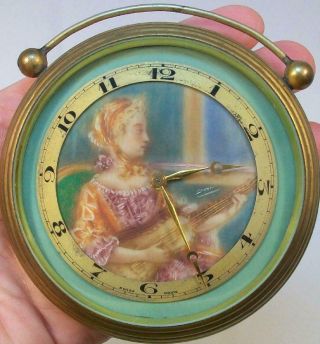 Old Antique Swiss Made Clock 3 - 1/4 " Round Artist Signed Painted Face As Found