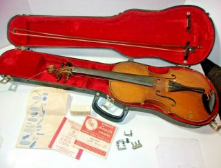 Medio Fino Antique Vintage Violin Fiddle W/ Case & Bow Violin Parts