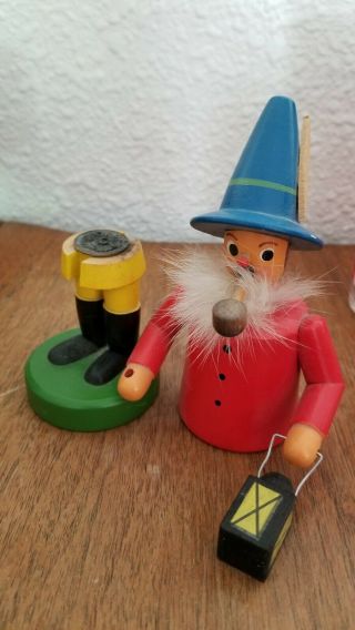 Old Vintage German Wood Smoker Man w/ Pipe & Lantern Figurine Incense Burner 3