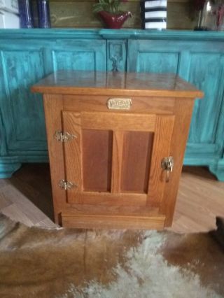 Vintage White Clad Oak Ice Box End Table Night Stand