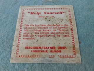 Vintage Berggren Shelton Trayner Help Yourself Tile Trivet Swedish 139 3