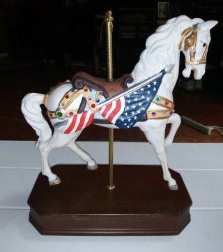 Vintage Music Box Wind Up Carousel Horse Figurine American Flag & American Eagle