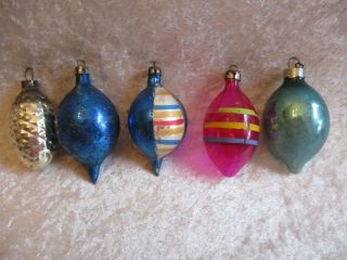 Vintage Set Of 5 Teardrop,  Bumpy,  Mercury & Clear Glass Poland Christmas Ornaments