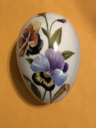 Vintage Limoges France Flower Porcelain Egg Shaped Trinket Boxes W/lid.