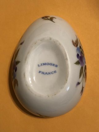 Vintage Limoges France Flower Porcelain Egg Shaped Trinket Boxes W/Lid. 2
