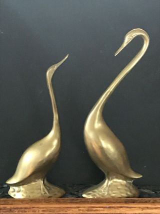 Vintage Set of 2 Large SOLID BRASS SWANS Geese Ducks 8”and 7” tall 2