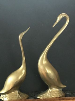 Vintage Set of 2 Large SOLID BRASS SWANS Geese Ducks 8”and 7” tall 3
