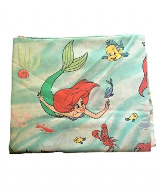 Vtg 90s Disney Little Mermaid Ariel Under The Sea Flat Sheet Fabric 65 " X 92 "